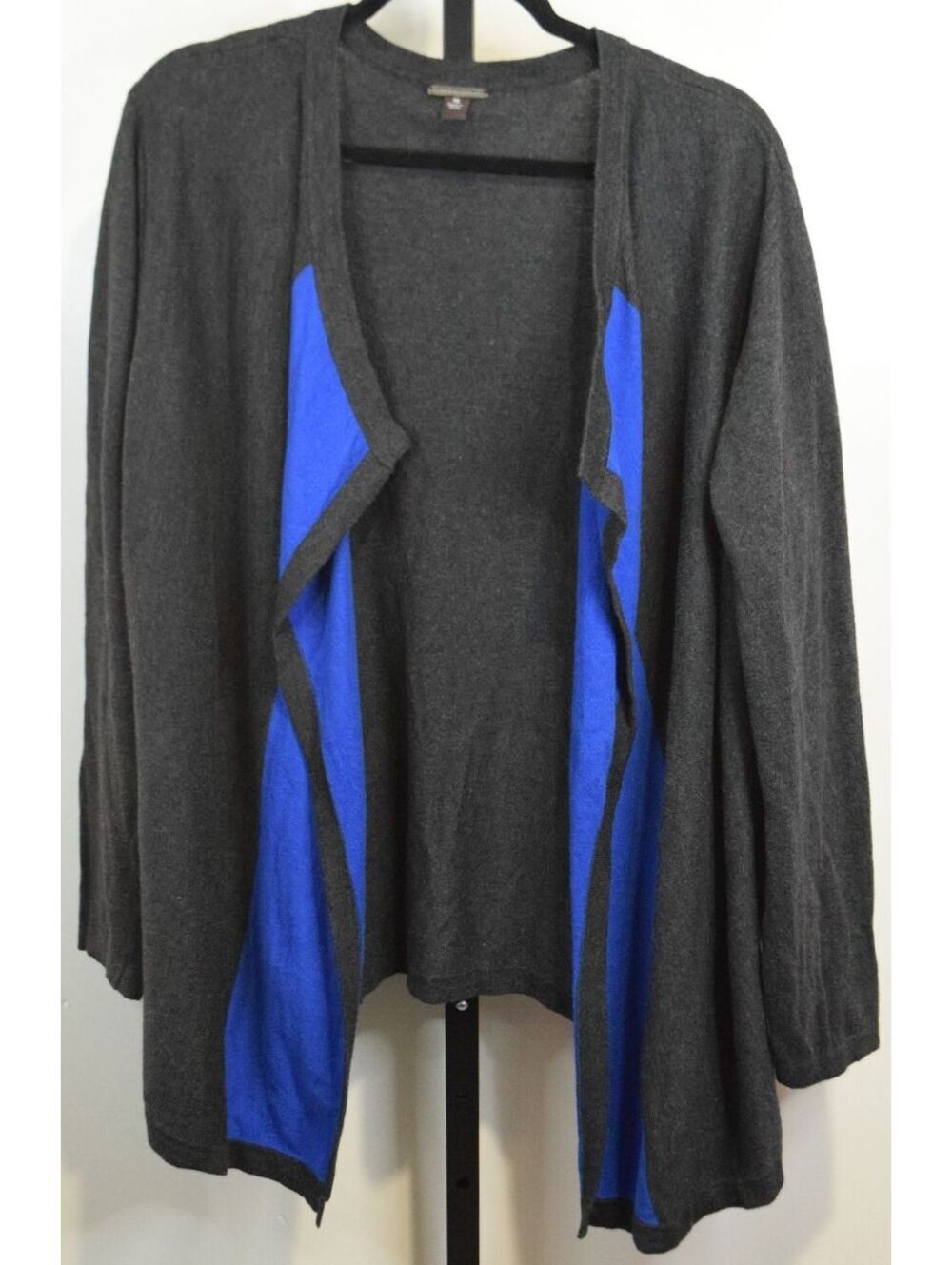 Dana Buchman Open Front Cardigan Gray Colorblock Blue Panel Womens Size XL